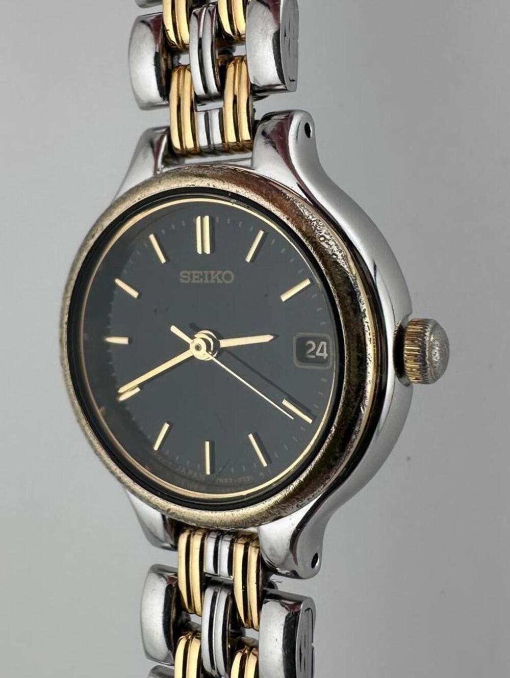 Seiko Womens Vintage Quartz Watch Black Dial Two Tone Bracelet 22mm Date